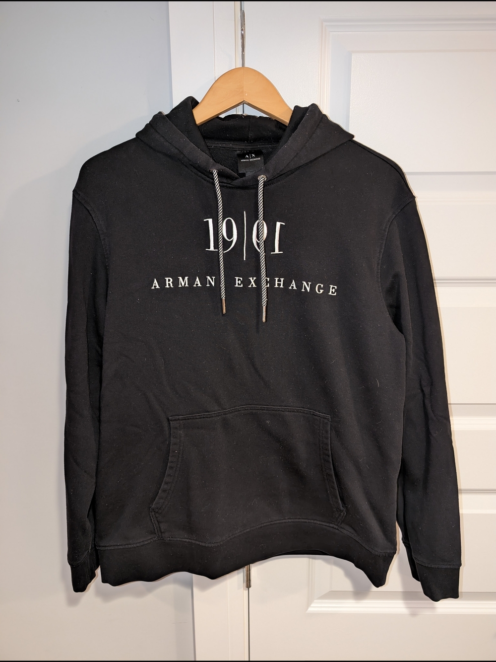 Armani Exchange Black 1991 Hoodie with White Chest Logo